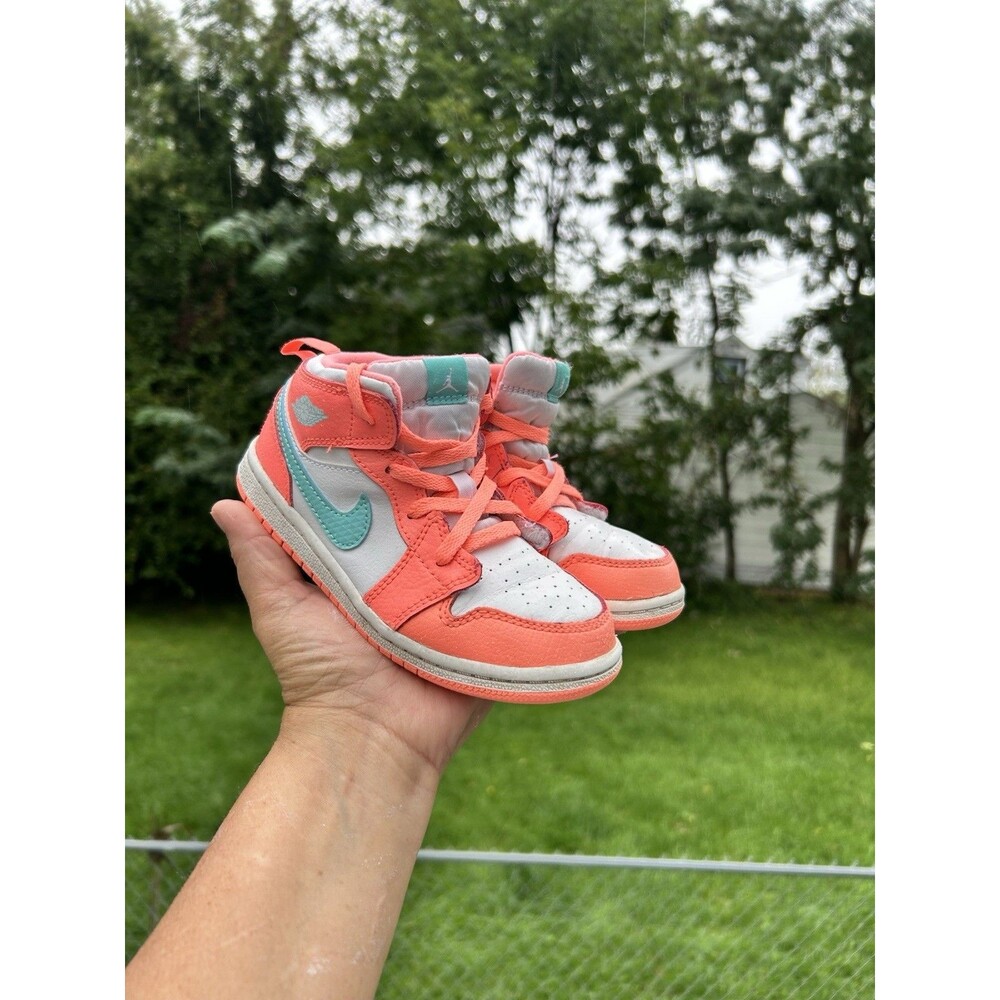 Jordan Air Jordan 1 Mid TD Orange White Teal Leather Sneakers 10C BQ5457